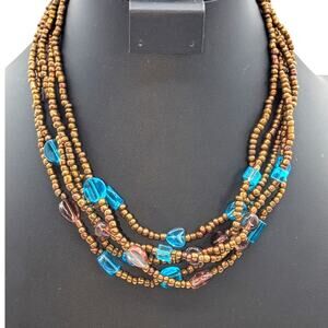 Vintage Four Strand Bronze Glass Beaded 16.5"-19" Necklace